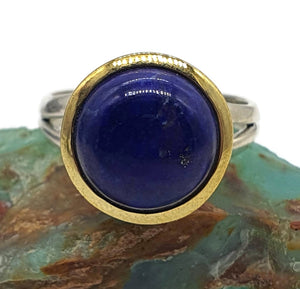 Lapis Lazuli Ring, Size 9, Three Tone, 18k gold & rose gold plate, Sterling Silver - GemzAustralia 