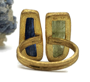 Rough Kyanite and Peridot Ring, Size 9, 14K gold plated, Sterling Silver - GemzAustralia 