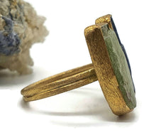 Load image into Gallery viewer, Rough Kyanite and Peridot Ring, Size 9, 14K gold plated, Sterling Silver - GemzAustralia 