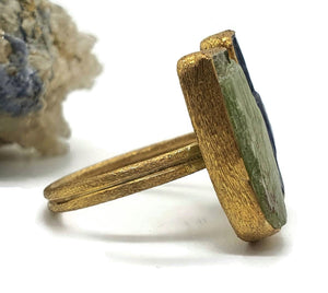 Rough Kyanite and Peridot Ring, Size 9, 14K gold plated, Sterling Silver - GemzAustralia 