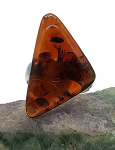 Amber Ring, size 9.5, Sterling Silver, Adjustable, Triangle Shaped - GemzAustralia 