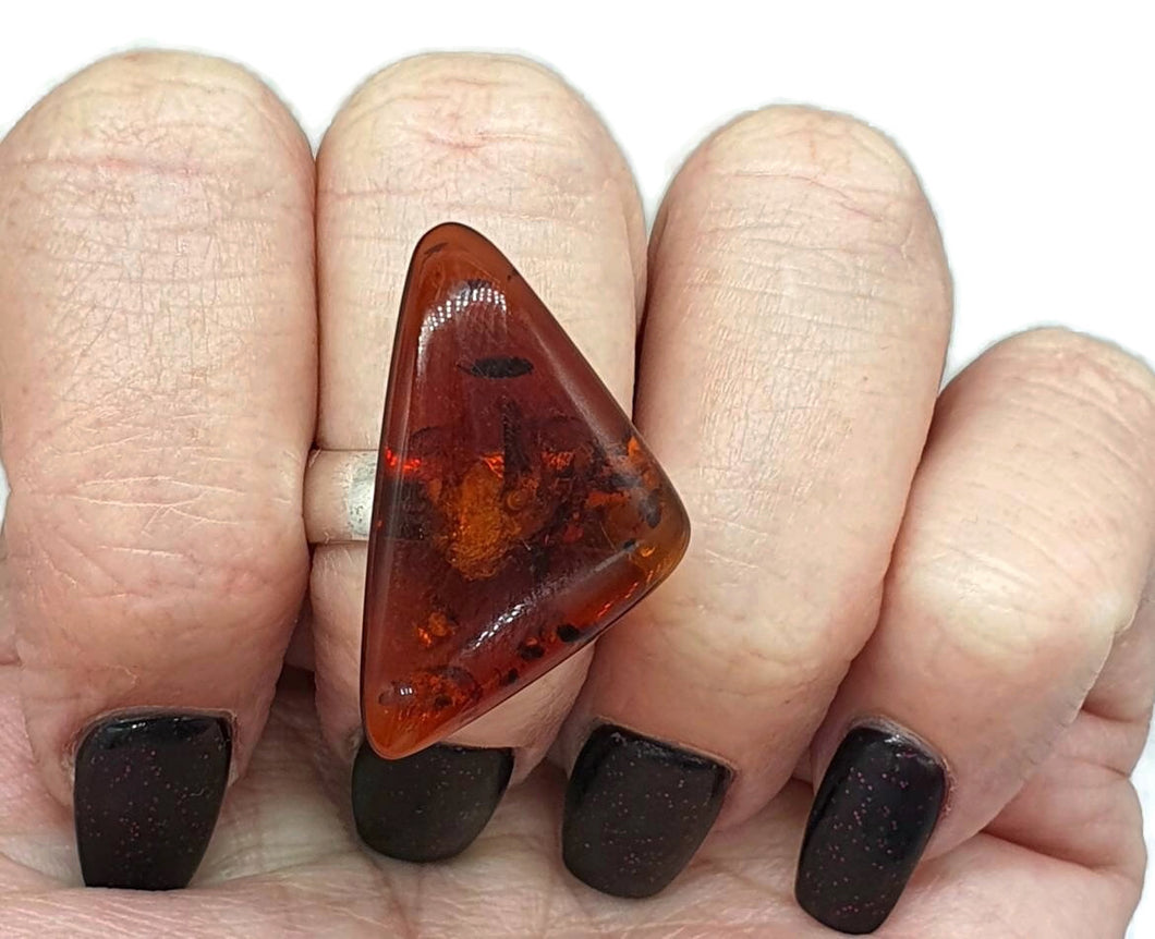 Amber Ring, size 9.5, Sterling Silver, Adjustable, Triangle Shaped - GemzAustralia 