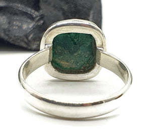Emerald Ring, Size 7.75, Sterling Silver, Square Shaped, May Birthstone - GemzAustralia 