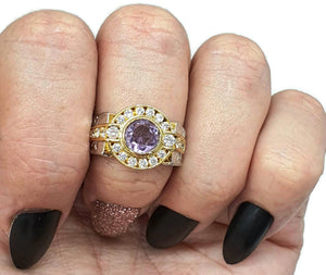 Amethyst Ring, size 7.25, Sterling Silver, Two Tone - GemzAustralia 