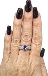 Amethyst Ring, size 6.75, Sterling Silver, Round Brilliant Cut - GemzAustralia 