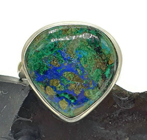 Azurite Malachite Ring, Size 8.25, Sterling Silver, Green Blue Gem - GemzAustralia 