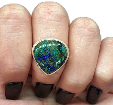 Azurite Malachite Ring, Size 8.25, Sterling Silver, Green Blue Gem - GemzAustralia 