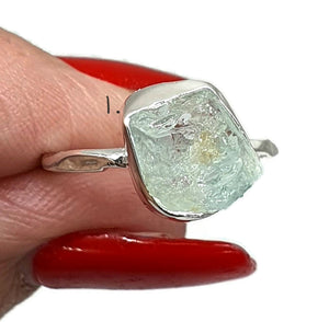 Raw Aquamarine Ring, size 6, 8 or 9, Sterling Silver, Rough Aquamarine - GemzAustralia 