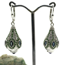 Load image into Gallery viewer, London Blue Topaz, Tsavorite, Amethyst &amp; White Zircon Earrings - GemzAustralia 