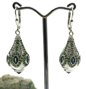 London Blue Topaz, Tsavorite, Amethyst & White Zircon Earrings - GemzAustralia 