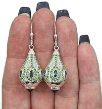 Load image into Gallery viewer, London Blue Topaz, Tsavorite, Amethyst &amp; White Zircon Earrings - GemzAustralia 