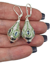 Load image into Gallery viewer, London Blue Topaz, Tsavorite, Amethyst &amp; White Zircon Earrings - GemzAustralia 