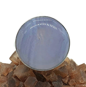 Blue Lace Agate Ring, Size 9, Sterling Silver, Round Shape - GemzAustralia 