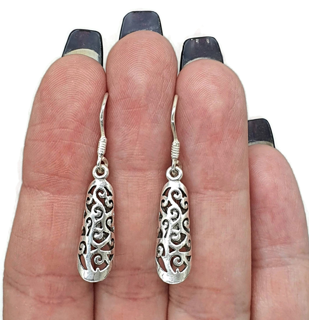 3D Filigree Tube Earrings, Sterling Silver, Intricate Filigree Design - GemzAustralia 