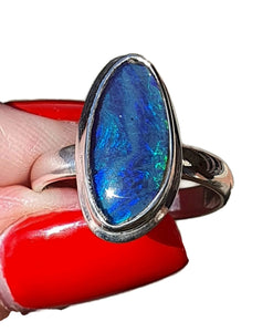 Australian Opal Ring, Sterling Silver, Size 8.75, Green & Blue Opal - GemzAustralia 