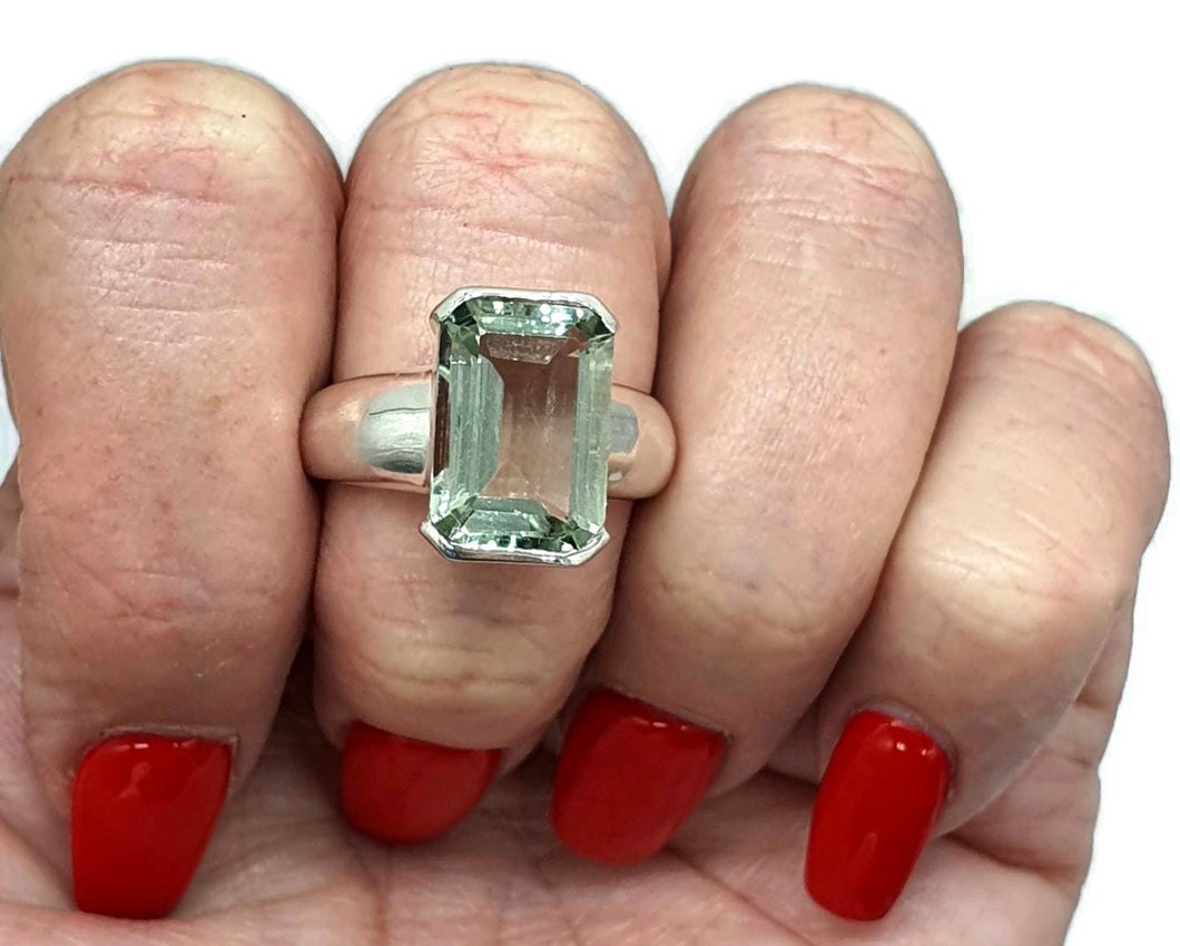 Prasiolite Ring, Emerald Faceted, 4 sizes, Green Amethyst - GemzAustralia 