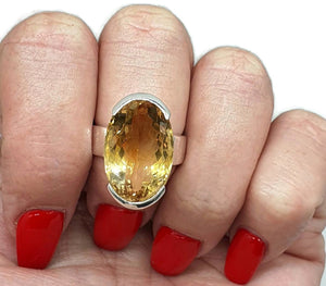 Citrine Ring, Size 7.5, Sterling Silver, Oval Shape, 15 carats - GemzAustralia 