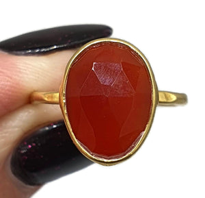 Red Onyx Ring, Size 7.75, Sterling Silver, 14K Gold Plated - GemzAustralia 