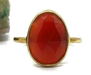 Red Onyx Ring, Size 7.75, Sterling Silver, 14K Gold Plated - GemzAustralia 