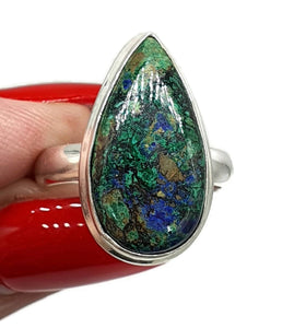 Azurite Malachite Ring, Size 8, Sterling Silver, Long Pear Shaped - GemzAustralia 