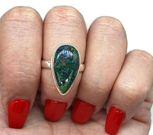 Azurite Malachite Ring, Size 8, Sterling Silver, Long Pear Shaped - GemzAustralia 