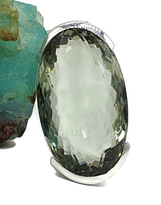 Green AMETHYST Pendant, 30 carats, Long Oval Stone, Sterling Silver - GemzAustralia 