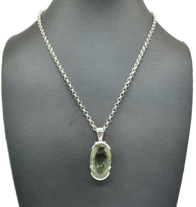 Green AMETHYST Pendant, 30 carats, Long Oval Stone, Sterling Silver - GemzAustralia 