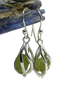 Raw Peridot Cage Earrings, Sterling Silver, August Birthstone - GemzAustralia 