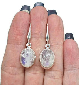 Rainbow Moonstone Earrings, Oval Shaped, Sterling Silver - GemzAustralia 