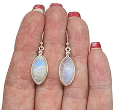 Load image into Gallery viewer, Blue Sheen Rainbow Moonstone Earrings, Marquise Shaped - GemzAustralia 