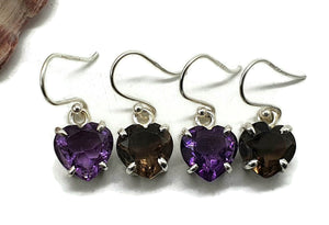 Amethyst or Smoky Quartz Heart Earrings, Sterling Silver, 4.5 carats - GemzAustralia 