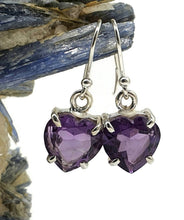 Load image into Gallery viewer, Amethyst or Smoky Quartz Heart Earrings, Sterling Silver, 4.5 carats - GemzAustralia 