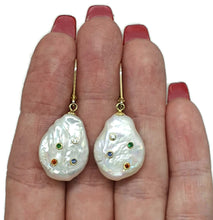 Load image into Gallery viewer, Baroque Pearl Earrings with Crystals, Sterling Silver, Gold Plated - GemzAustralia 