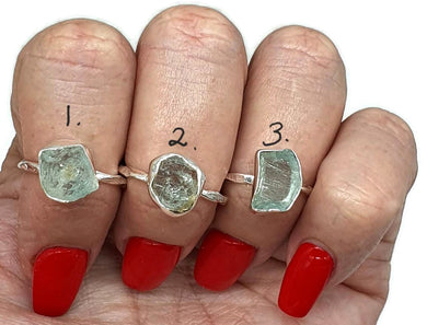 Raw Aquamarine Ring, size 6, 8 or 9, Sterling Silver, Rough Aquamarine - GemzAustralia 