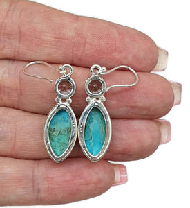 Turquoise & Blue Topaz Earrings, Sterling Silver, Round and Marquise Shapes - GemzAustralia 