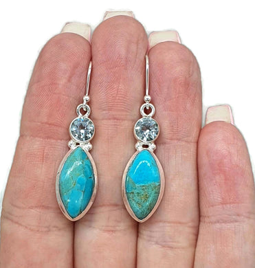 Turquoise & Blue Topaz Earrings, Sterling Silver, Round and Marquise Shapes - GemzAustralia 