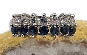 Sapphire & White Topaz Ring, Size 7, Sterling Silver, September Birthstone - GemzAustralia 
