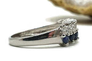 Sapphire & White Topaz Ring, Size 7, Sterling Silver, September Birthstone - GemzAustralia 