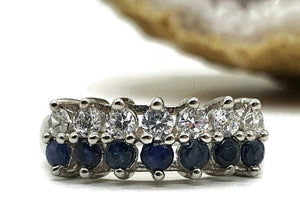 Sapphire & White Topaz Ring, Size 7, Sterling Silver, September Birthstone - GemzAustralia 