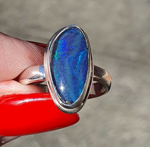 Load image into Gallery viewer, Australian Opal Ring, Sterling Silver, Size 8.75, Green &amp; Blue Opal - GemzAustralia 