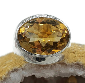 Citrine Ring, Size 6.75, Sterling Silver, Oval Faceted, Natural - GemzAustralia 