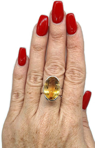 Citrine Ring, Size 7.5, Sterling Silver, Oval Shape, 15 carats - GemzAustralia 