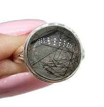 Load image into Gallery viewer, Tourmalinated Quartz Ring, size 7, Sterling Silver, Black Tourmaline Quartz - GemzAustralia 