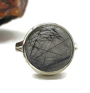 Tourmalinated Quartz Ring, size 7, Sterling Silver, Black Tourmaline Quartz - GemzAustralia 