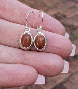 Sunstone Earrings, Oval Shaped, Sterling Silver, Stone of Leadership - GemzAustralia 