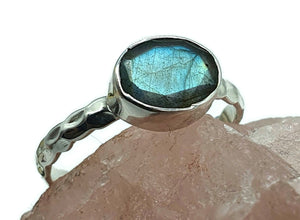 Faceted Labradorite Ring, Size 8.75, Sterling Silver, side set Oval Design - GemzAustralia 