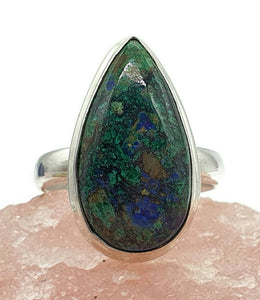 Azurite Malachite Ring, Size 8, Sterling Silver, Long Pear Shaped - GemzAustralia 