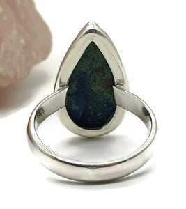 Azurite Malachite Ring, Size 8, Sterling Silver, Long Pear Shaped - GemzAustralia 