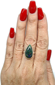 Azurite Malachite Ring, Size 8, Sterling Silver, Long Pear Shaped - GemzAustralia 