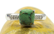 Load image into Gallery viewer, Green Mojave Turquoise &amp; Zircon Ring, Size 8, Sterling Silver - GemzAustralia 